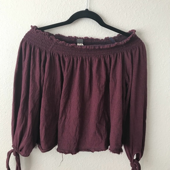 Free People Tops - Free people maroon striped off the shoulder top! Free People Tops - Free people maroon striped off the shoulder top!